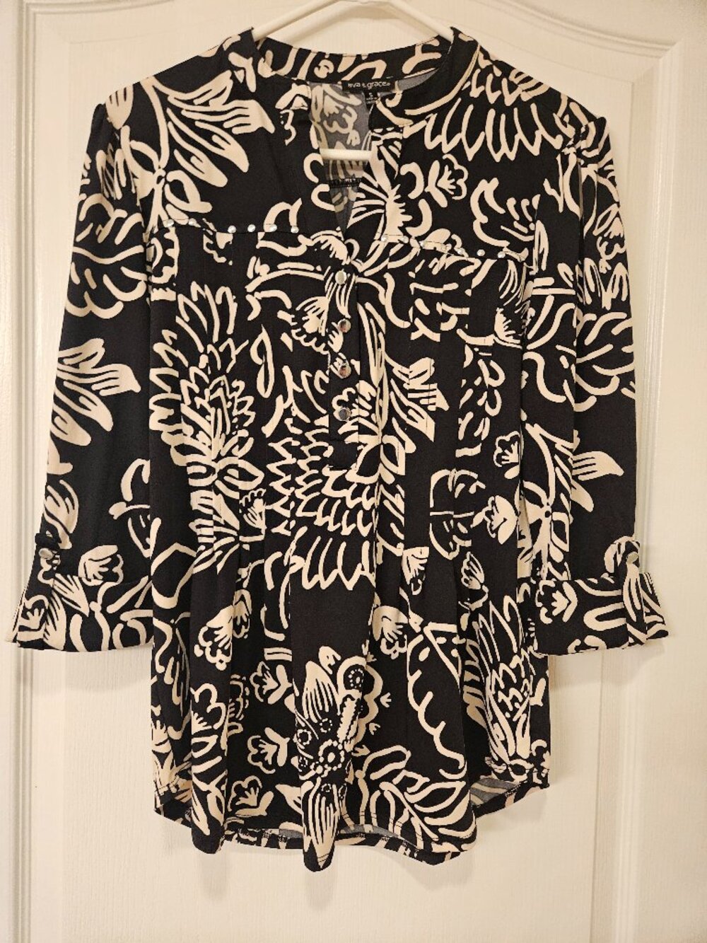 Ava & Grace Blouse Black & Cream Print Size Small
